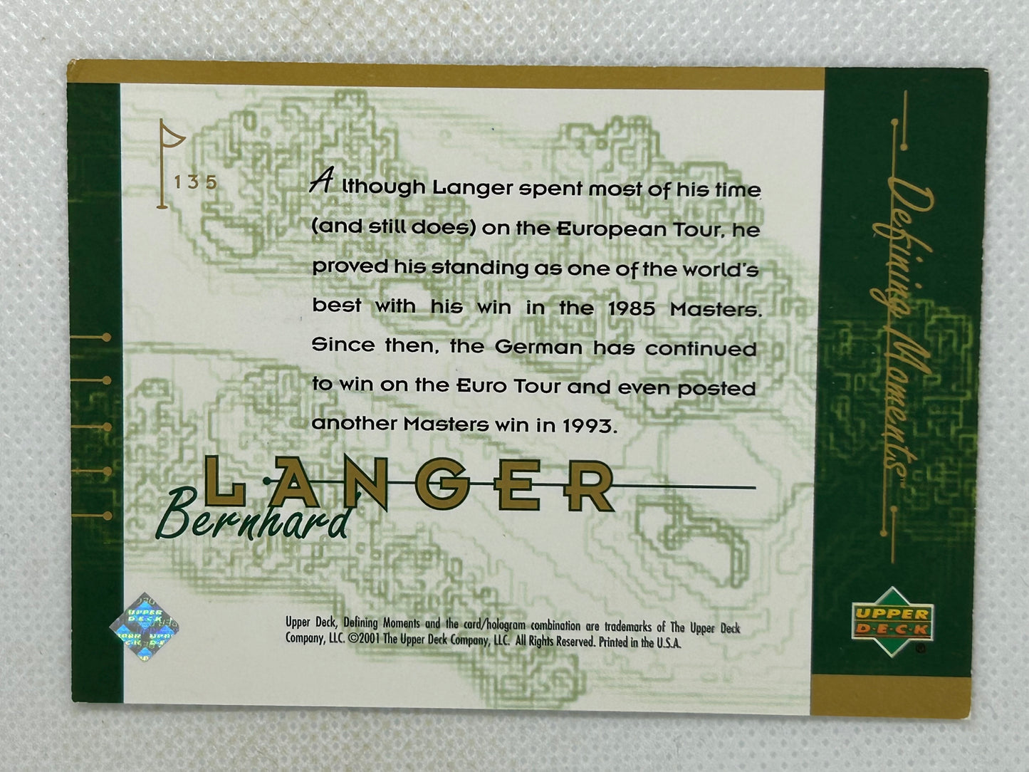 2001 Upper Deck Defining Moments Bernhard Langer #135 Signed Card