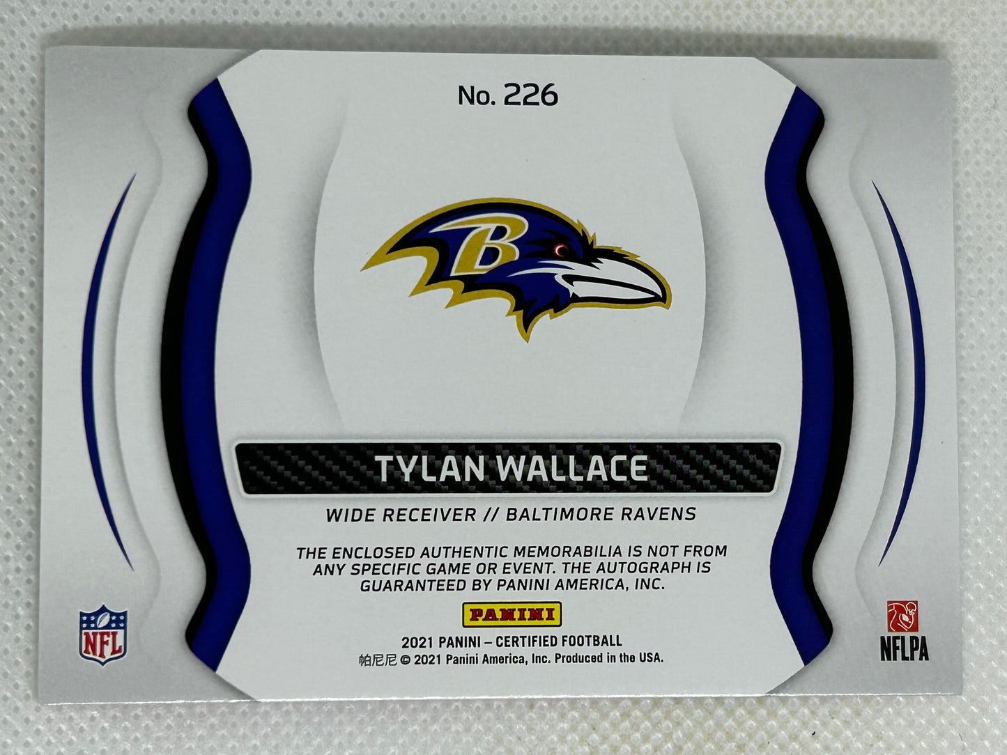 2021 Panini Certified Mirror Pink /199 Tylan Wallace #226 Rookie Patch Autograph Baltimore Ravens