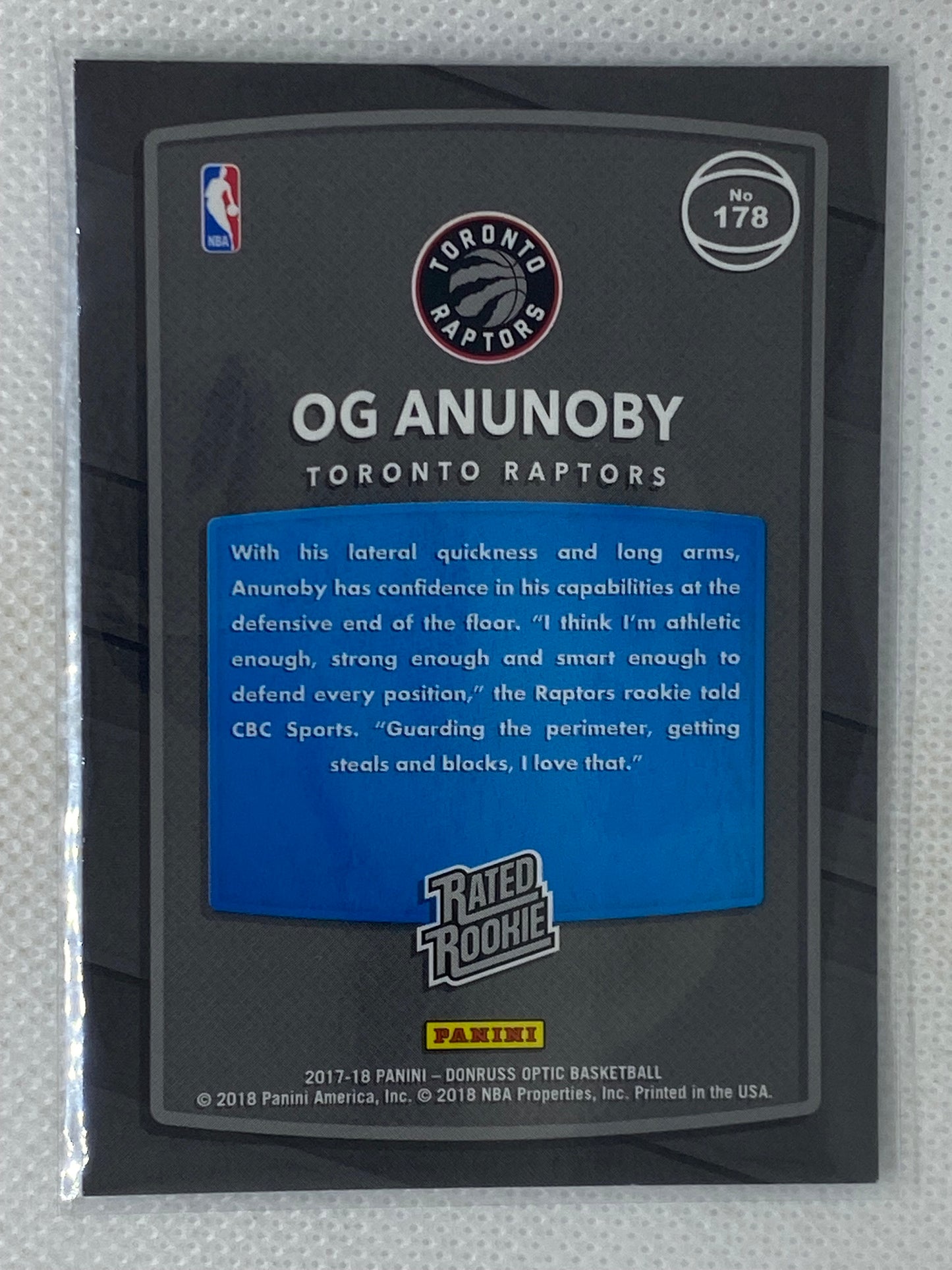 2017-18 Panini Optic OG Anunoby Rookie Card RC #178 Toronto Raptors