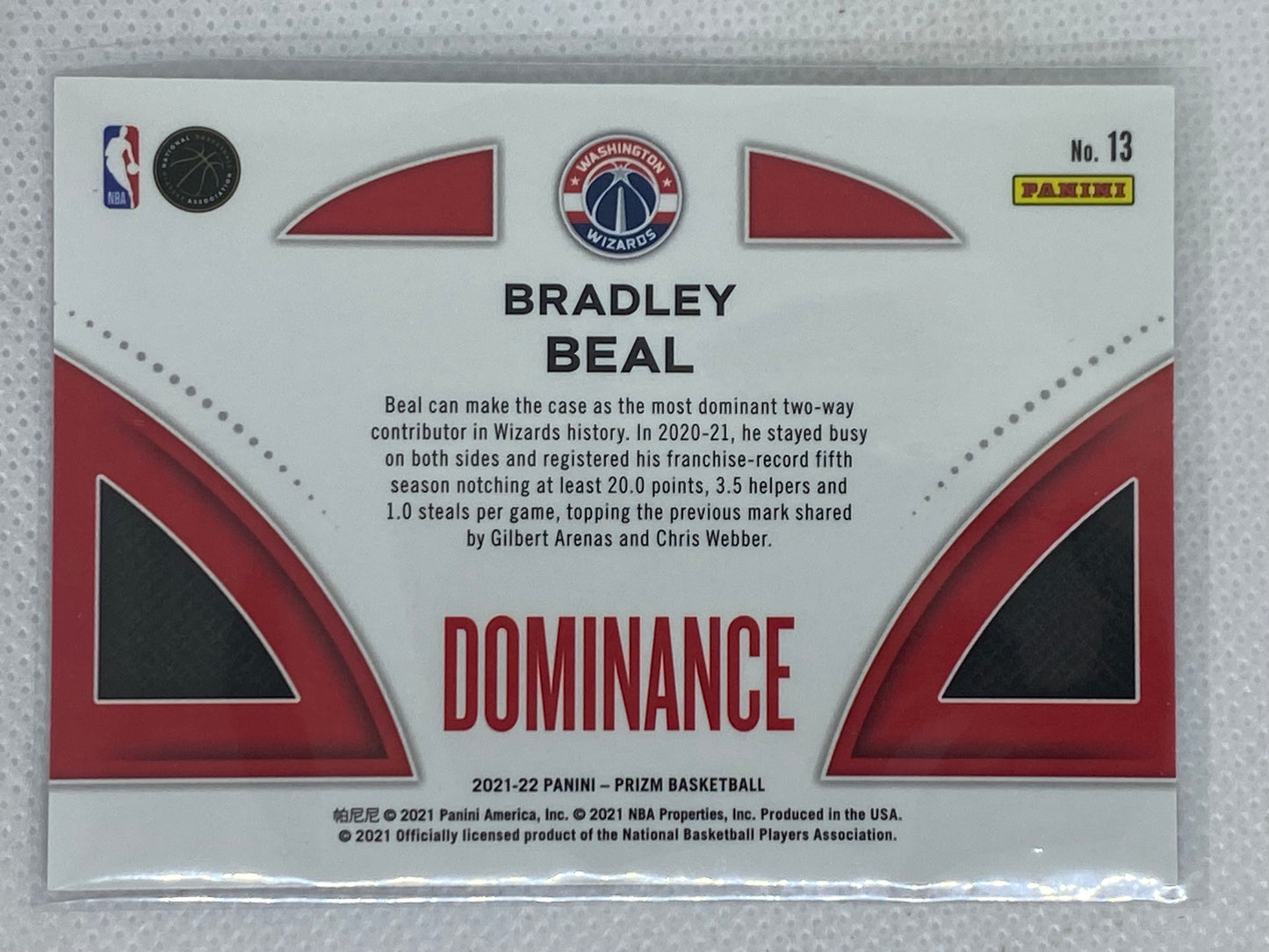 2021-22 Panini Prizm Dominance Bradley Beal Washington Wizards #13