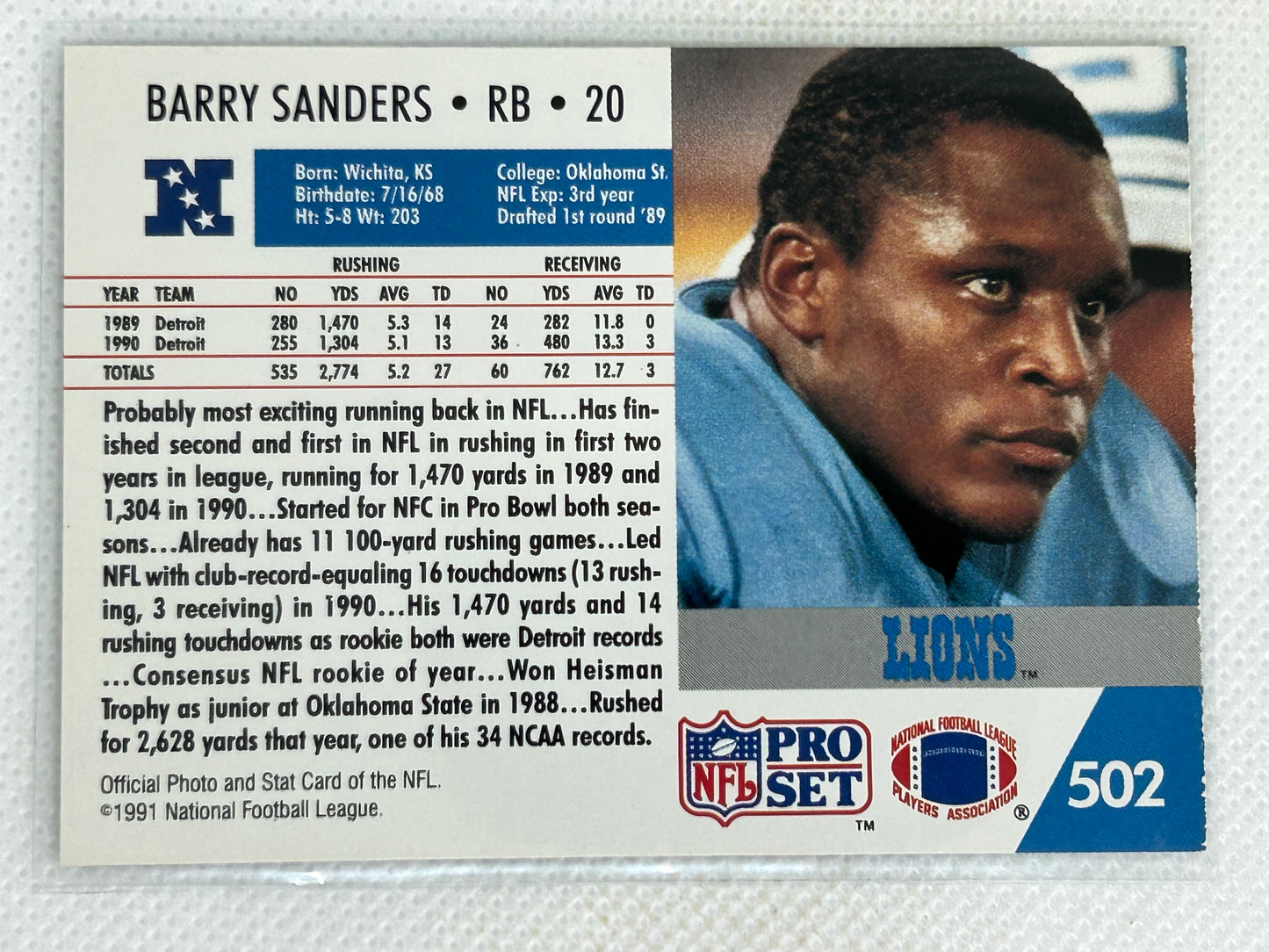 1991 Pro Set #502 Barry Sanders Detroit Lions