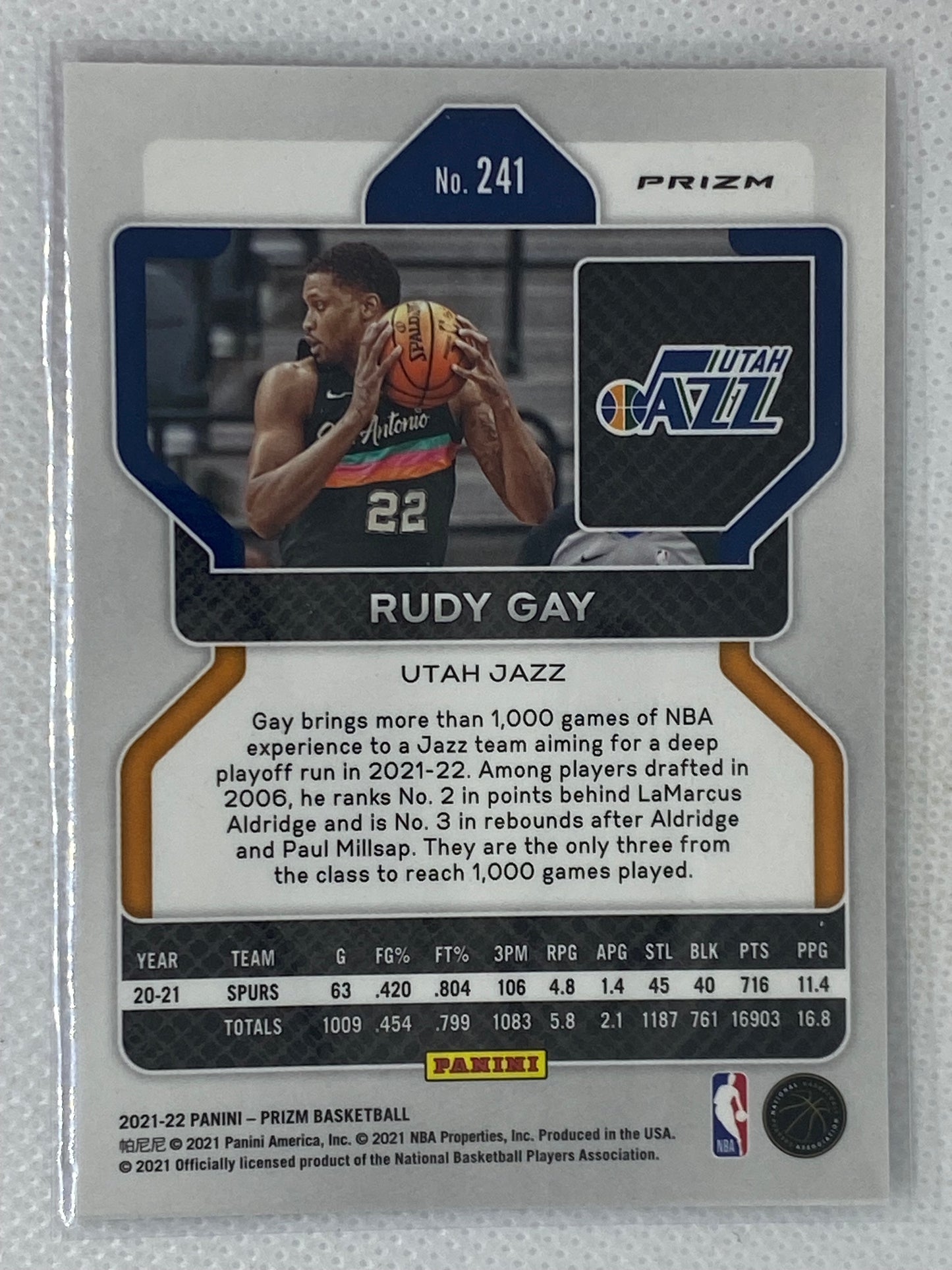 2021-22 Panini Prizm Red White & Blue Rudy Gay #241 Utah Jazz