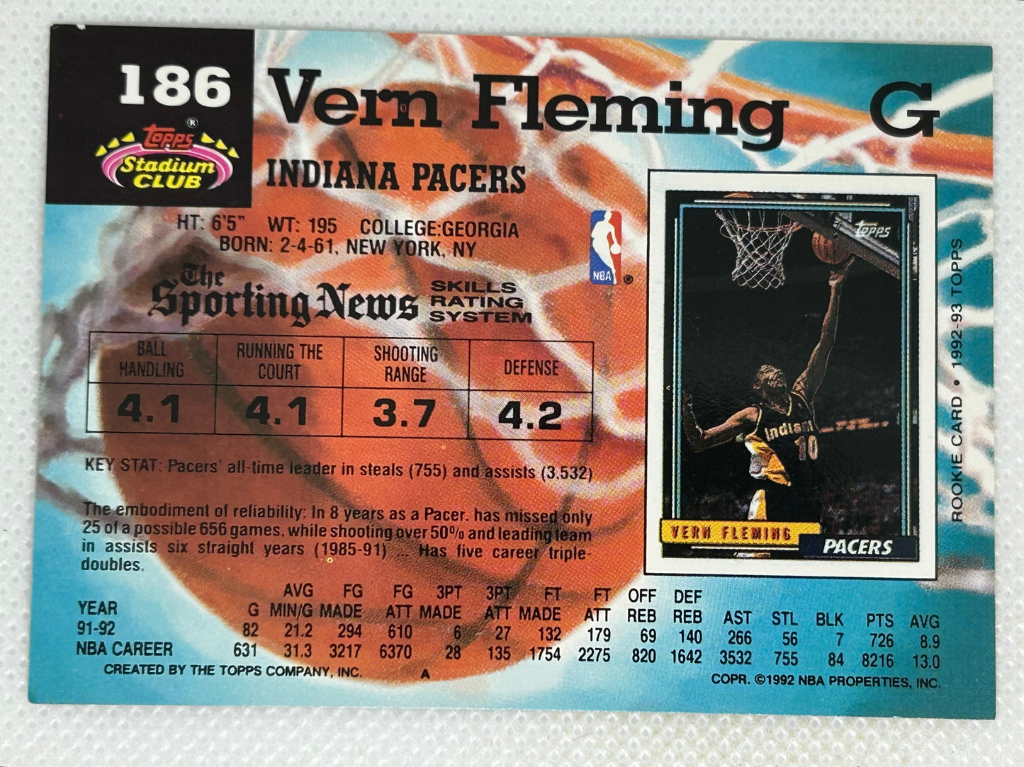 1992-93 Topps Stadium Club #186 Vern Fleming Indiana Pacers Signed Card