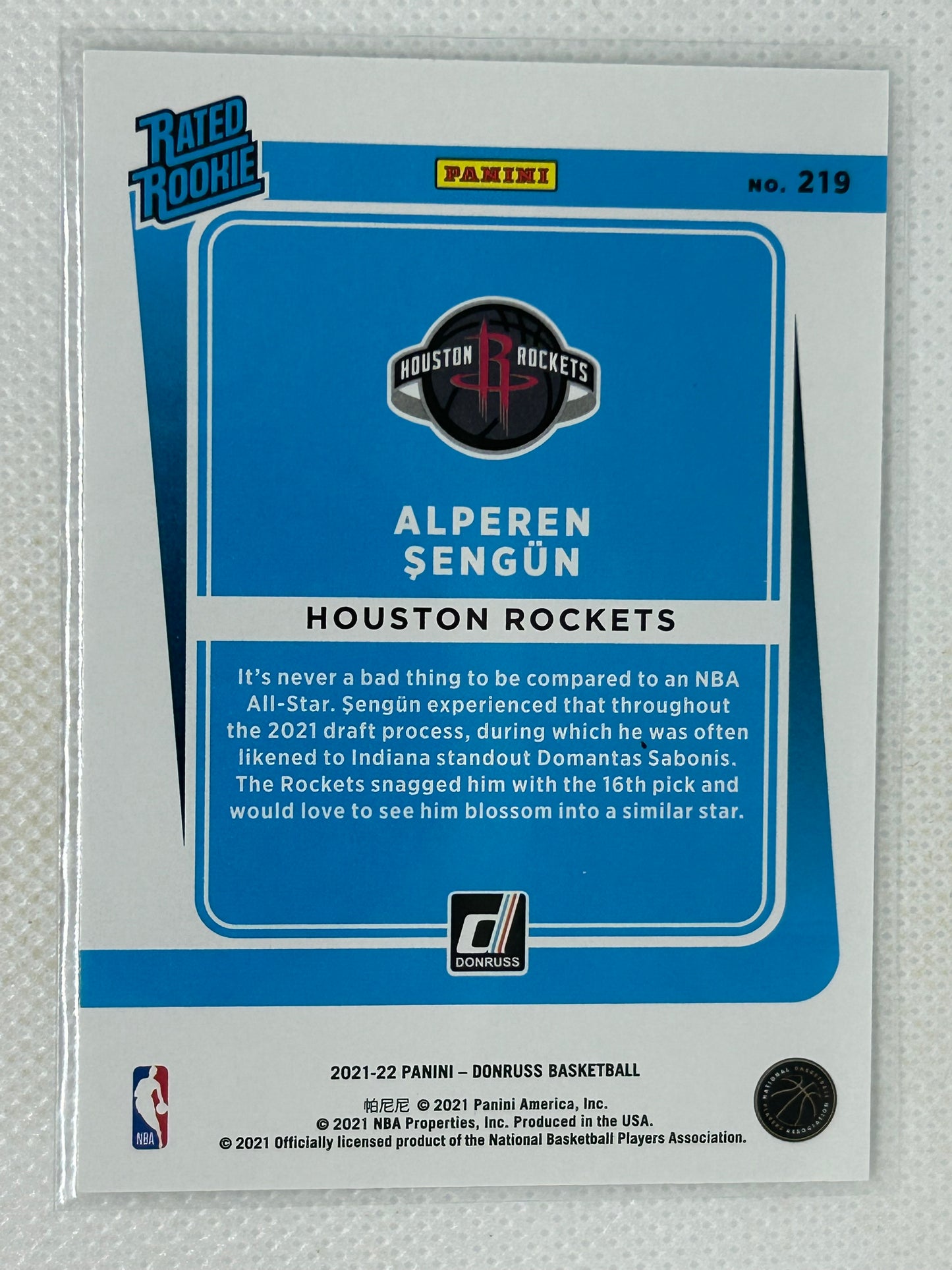 2021-22 Panini Donruss Alperen Sengun #219 Rated Rookie Card Houston Rockets