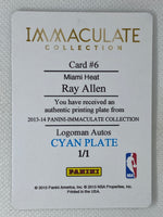 2013-14 Panini Immaculate Collection Logoman Autos Cyan Printing Plate Ray Allen #6 Miami Heat 1/1