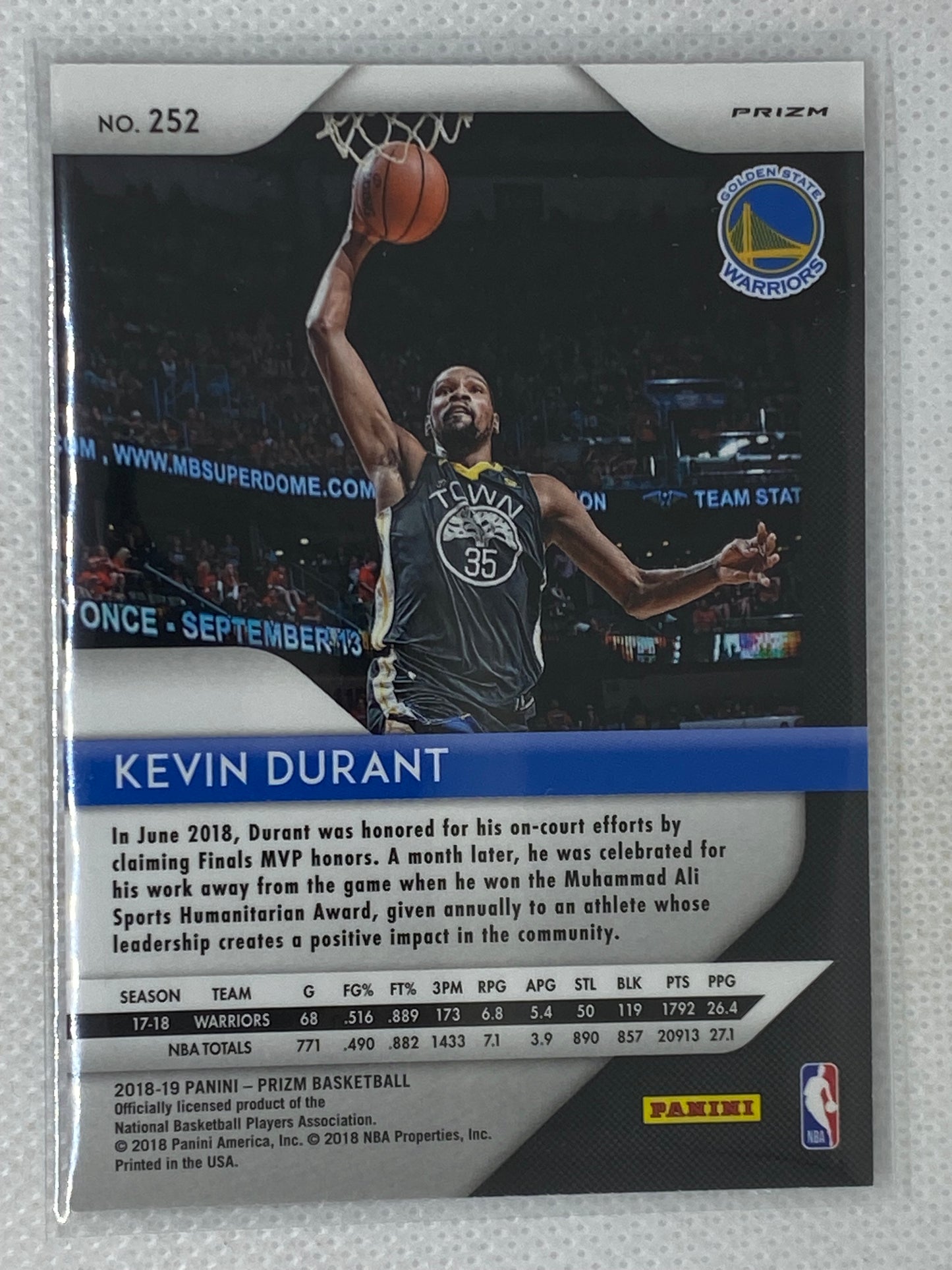 2018-19 Panini Prizm Basketball Kevin Durant Red, White & Blue Prizm #252 Golden State Warriors