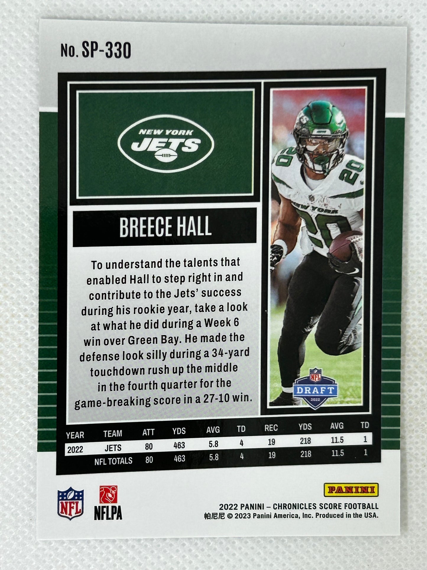 2022 Panini Chronicles Score Rookie #SP-330 Breece Hall New York Jets