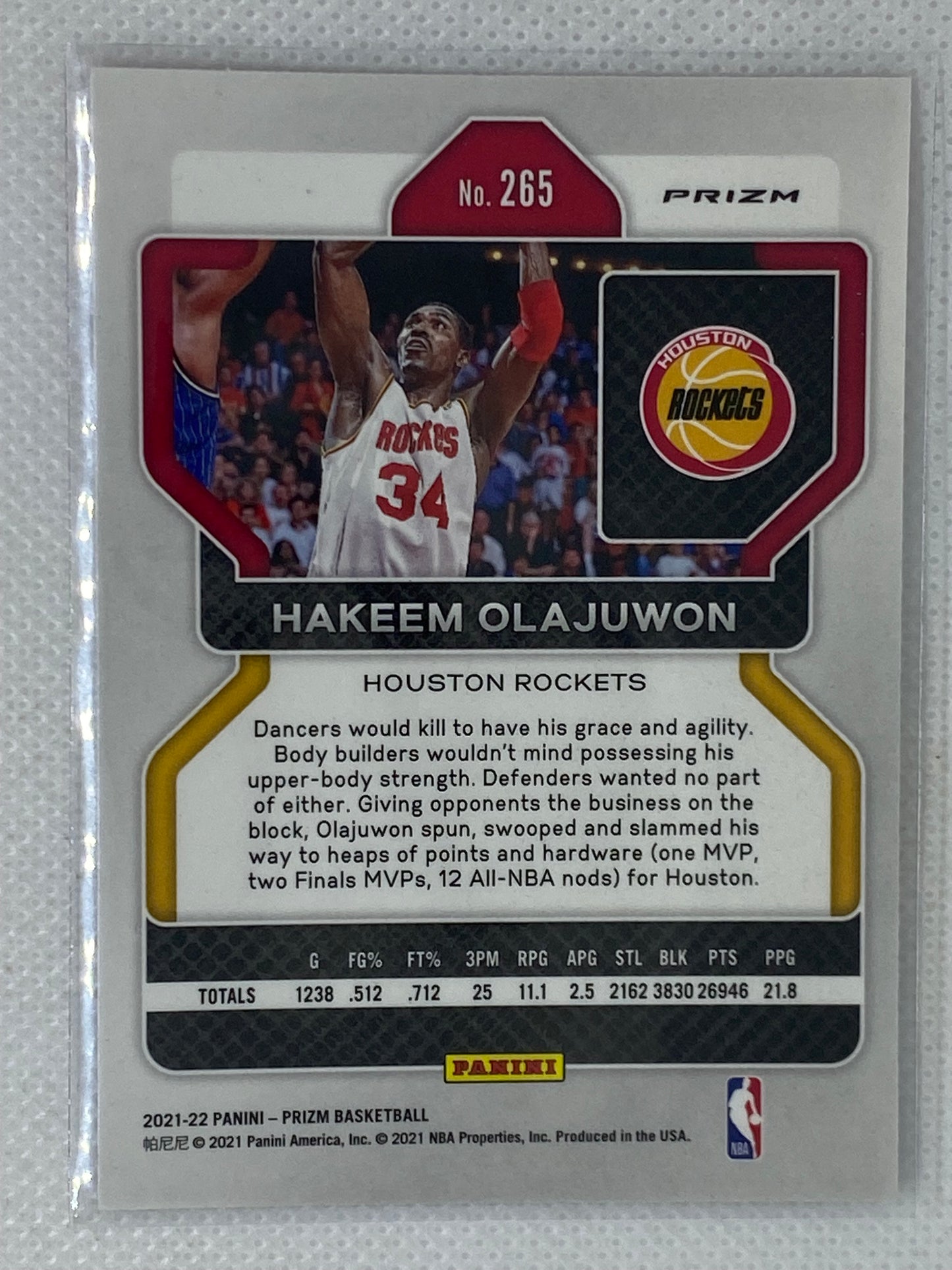 2021-22 Panini Prizm Red White Blue Hakeem Olajuwon #265 Houston Rockets