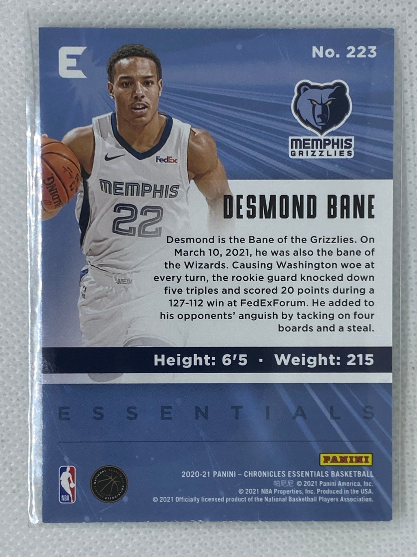 2020-21 Panini Chronicles Essentials Holo Rookie Card Desmond Bane #223