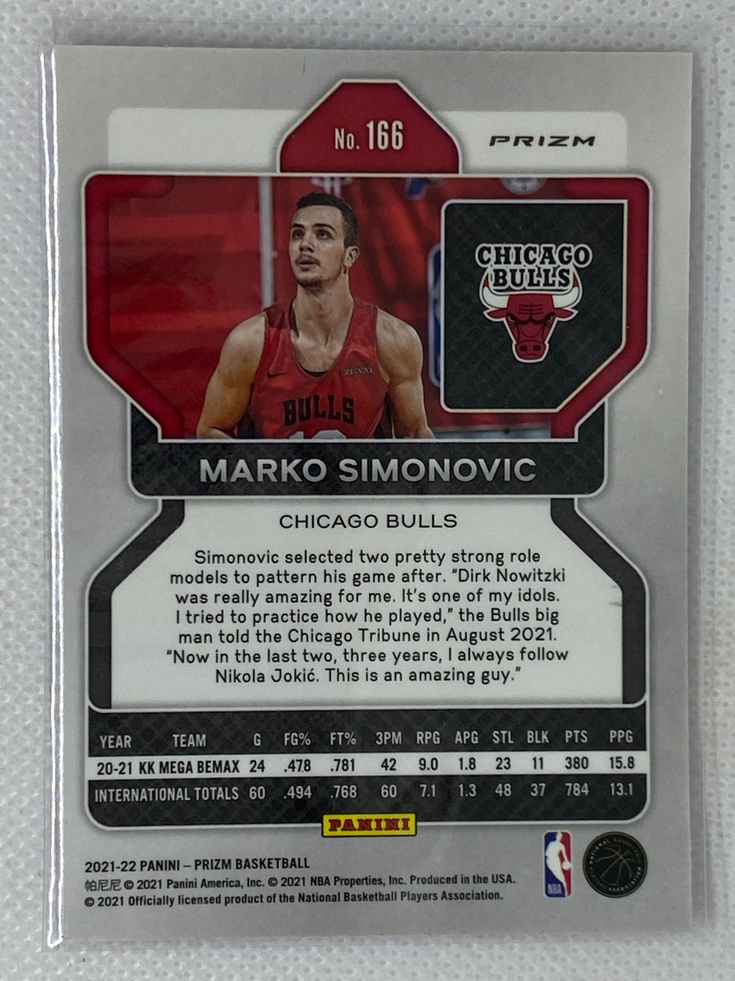 2021-22 Panini Prizm Pink Ice Prizm Marko Simonovic #166 Rookie Chicago Bulls