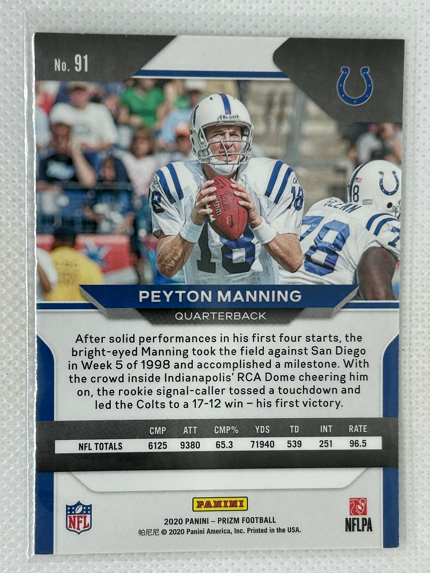 2020 Panini Prizm Base Peyton Manning #91 Indianapolis Colts