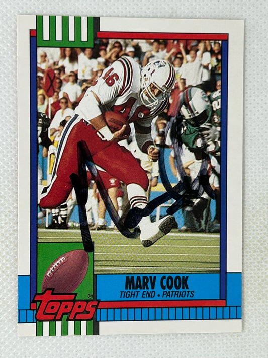 1990 Topps Traded #90T Marv Cook Rookie Card New England Patriots Signed Card