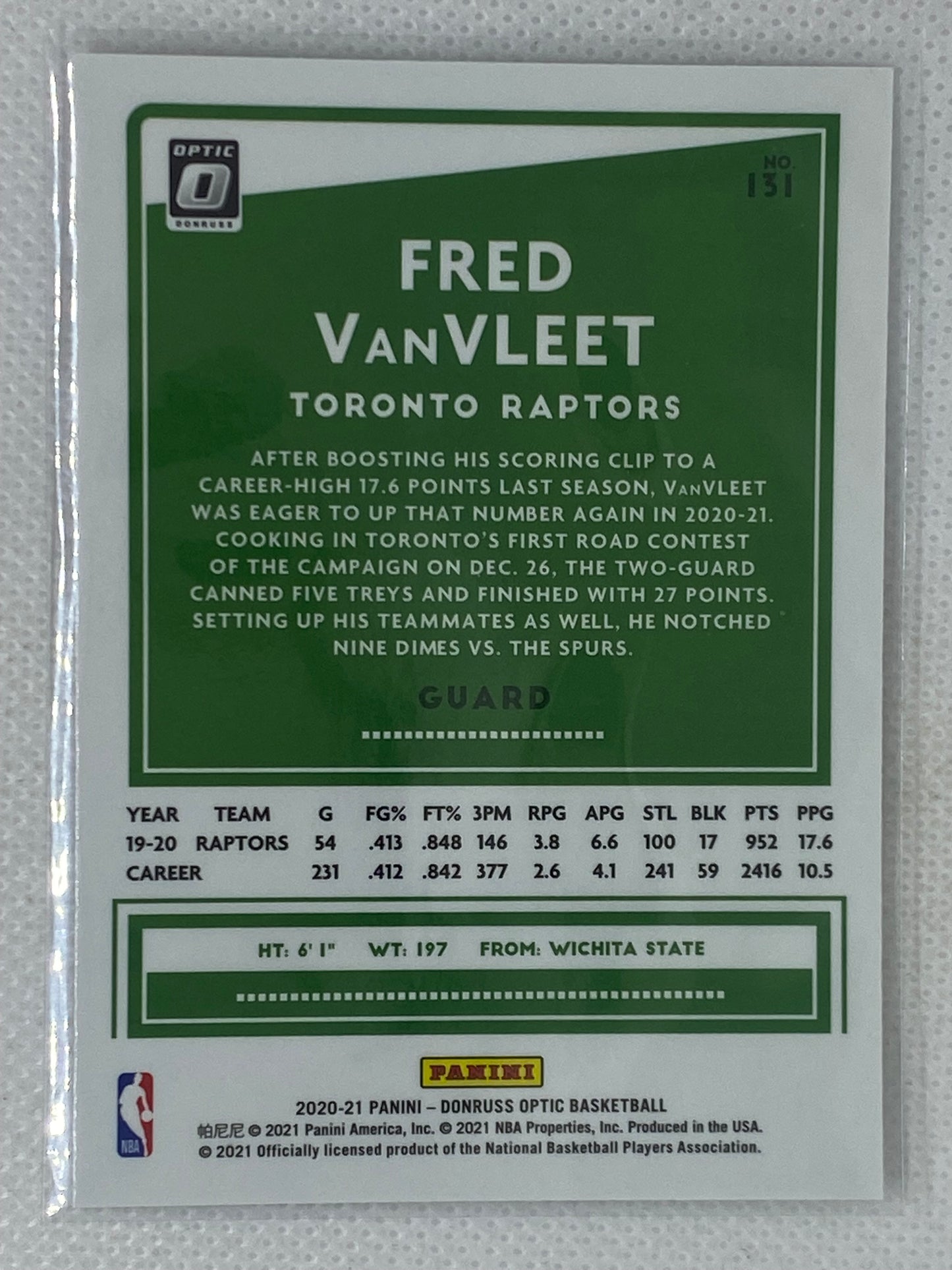 2020-21 Panini Optic Fred Vanvleet #131 Toronto Raptors