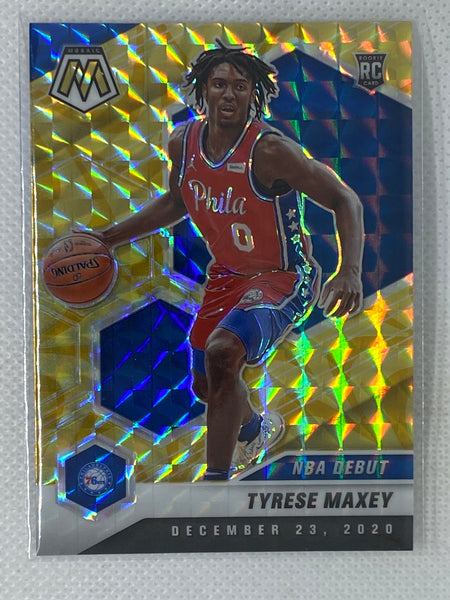 2021-22 Panini Mosaic Tyrese Maxey Yellow Reactive Prizm NBA Debut Rookie #263 Philadelphia 76ers