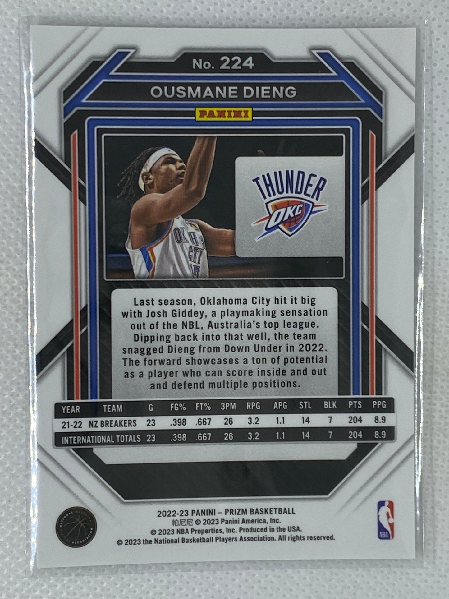 2022-23 Panini Prizm Base Rookie Ousmane Dieng #224 Oklahoma City Thunder