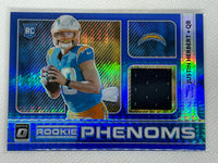 2020 Panini Donruss Optic Rookie Phenoms Relic Horizontal Blue Hyper Justin Herbert RP-3 Los Angeles Chargers