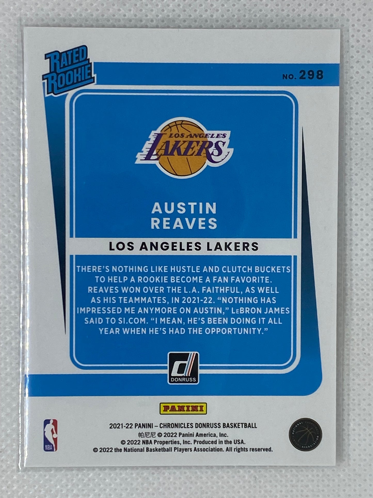 2021-22 Chronicles Donruss Rated Rookie Austin Reaves RC #298 Los Angeles Lakers