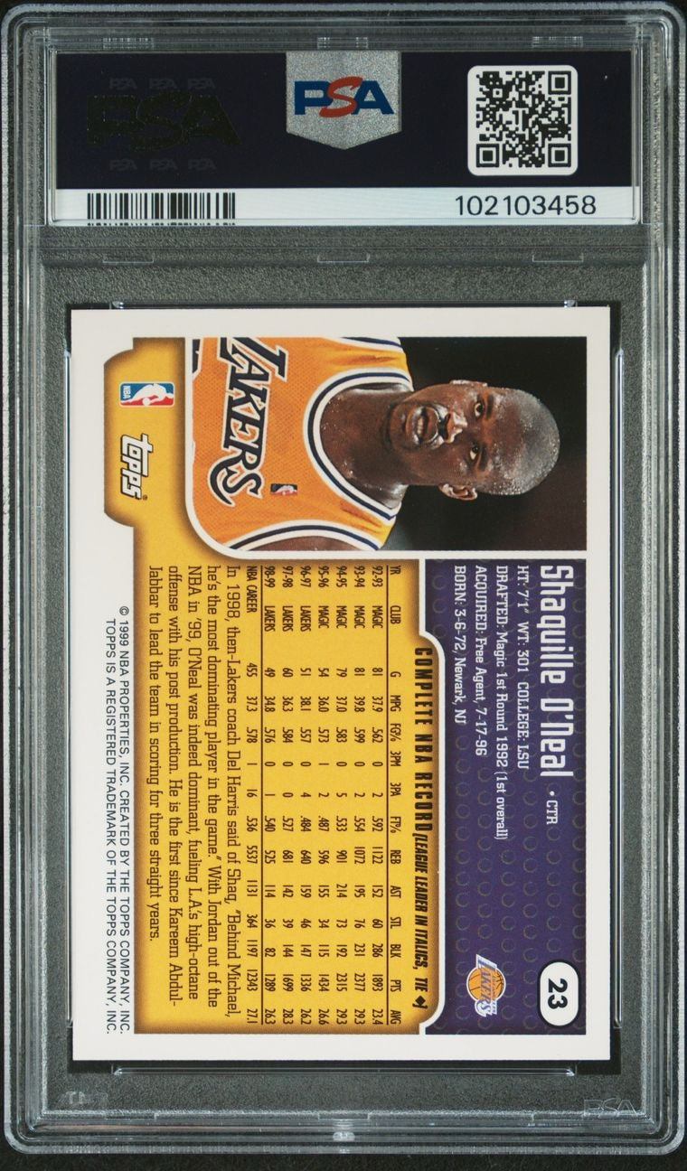 1999 Topps Orange Border Shaquille O'Neal #23 Los Angeles Lakers PSA 9