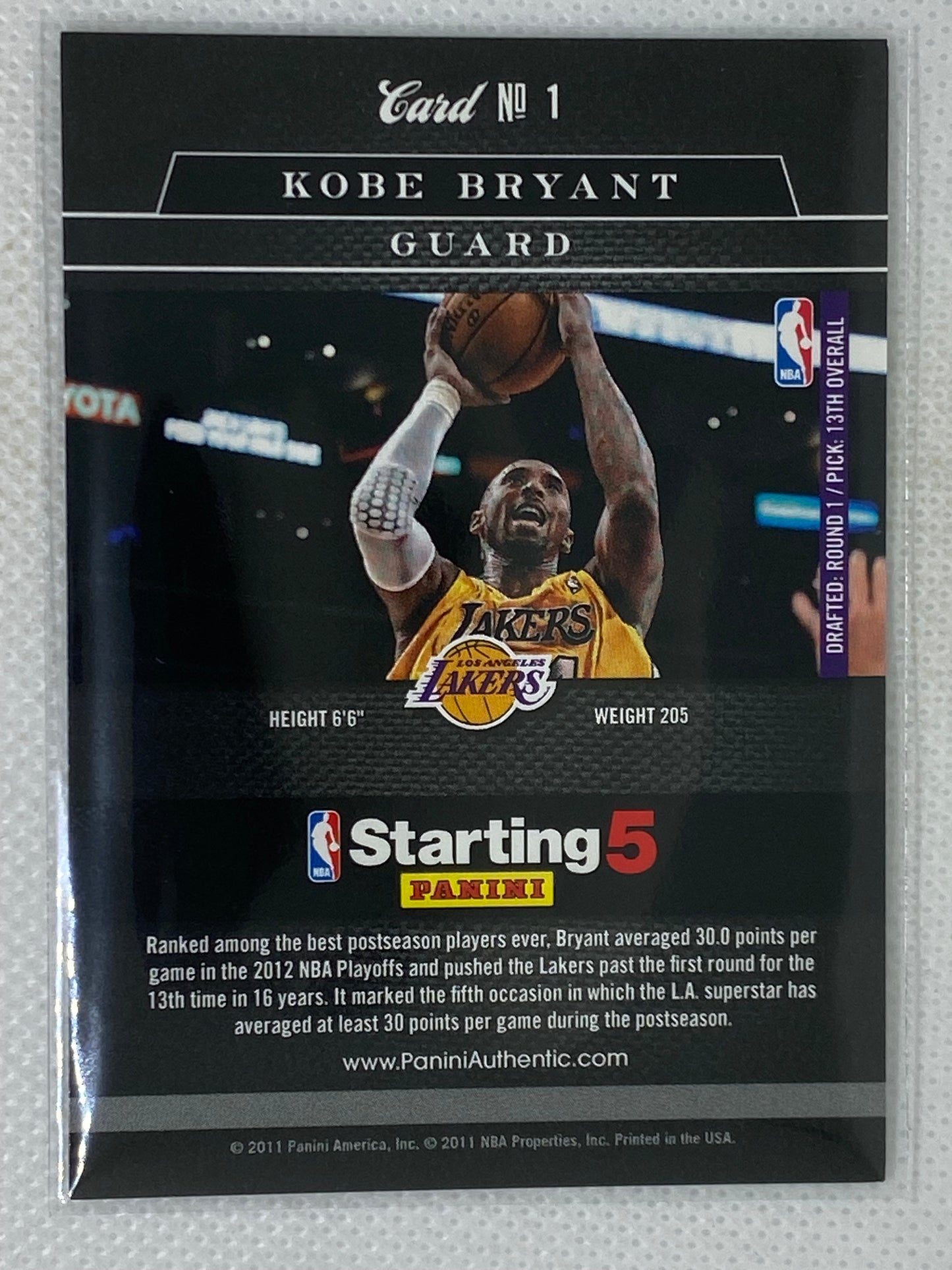 2012-13 Panini Authentic Starting 5 Kobe Bryant #1 Los Angeles Lakers