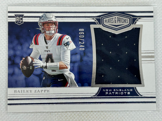 2022 Panini Plates & Patches Relic PP-BAZ /240 Bailey Zappe New England Patriots