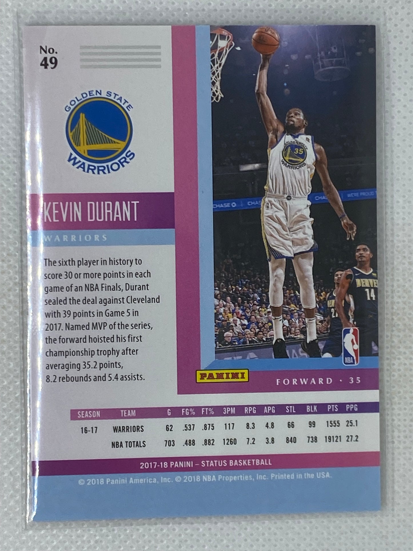 2017-18 Panini Status Orange Kevin Durant #49 Golden State Warriors