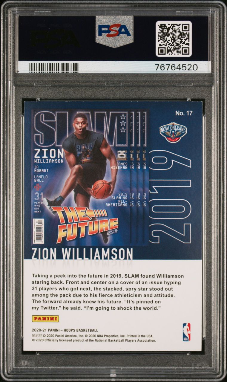 2020-21 Panini Hoops Slam #17 Zion Williamson New Orleans Pelicans PSA 8