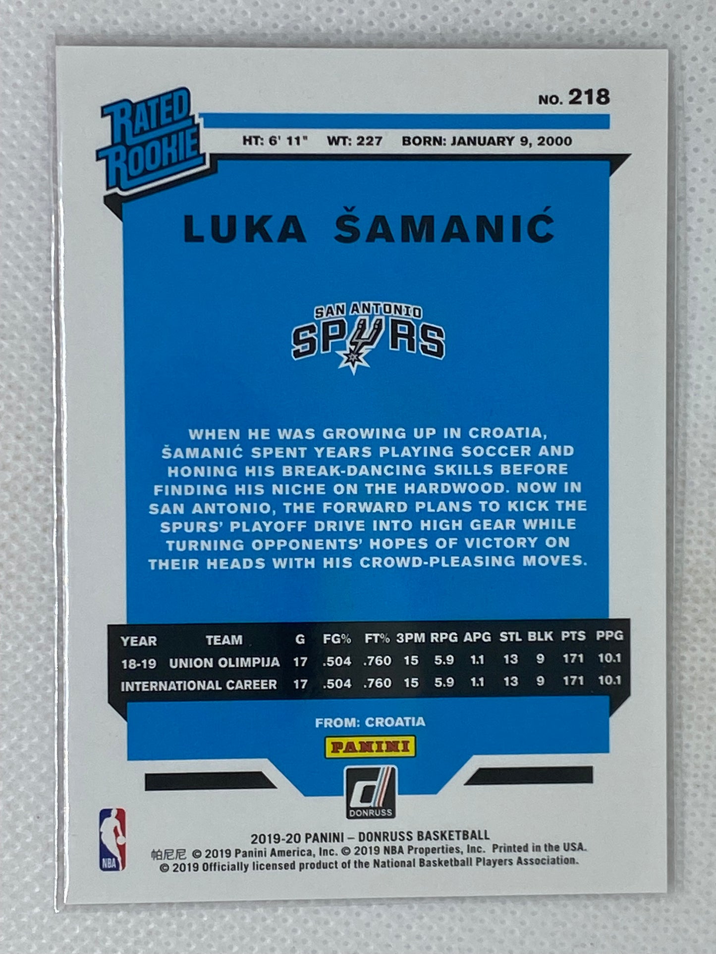 2019-20 Panini Donruss Luka Samanic Pink Lazer Rookie /99 #218