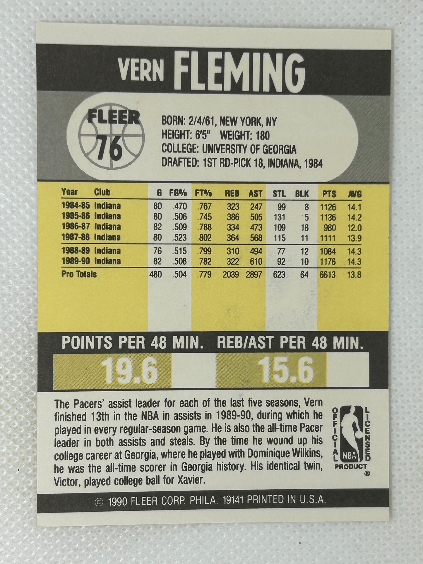 1990-91 Fleer #76 Vern Fleming Indiana Pacers Signed Card