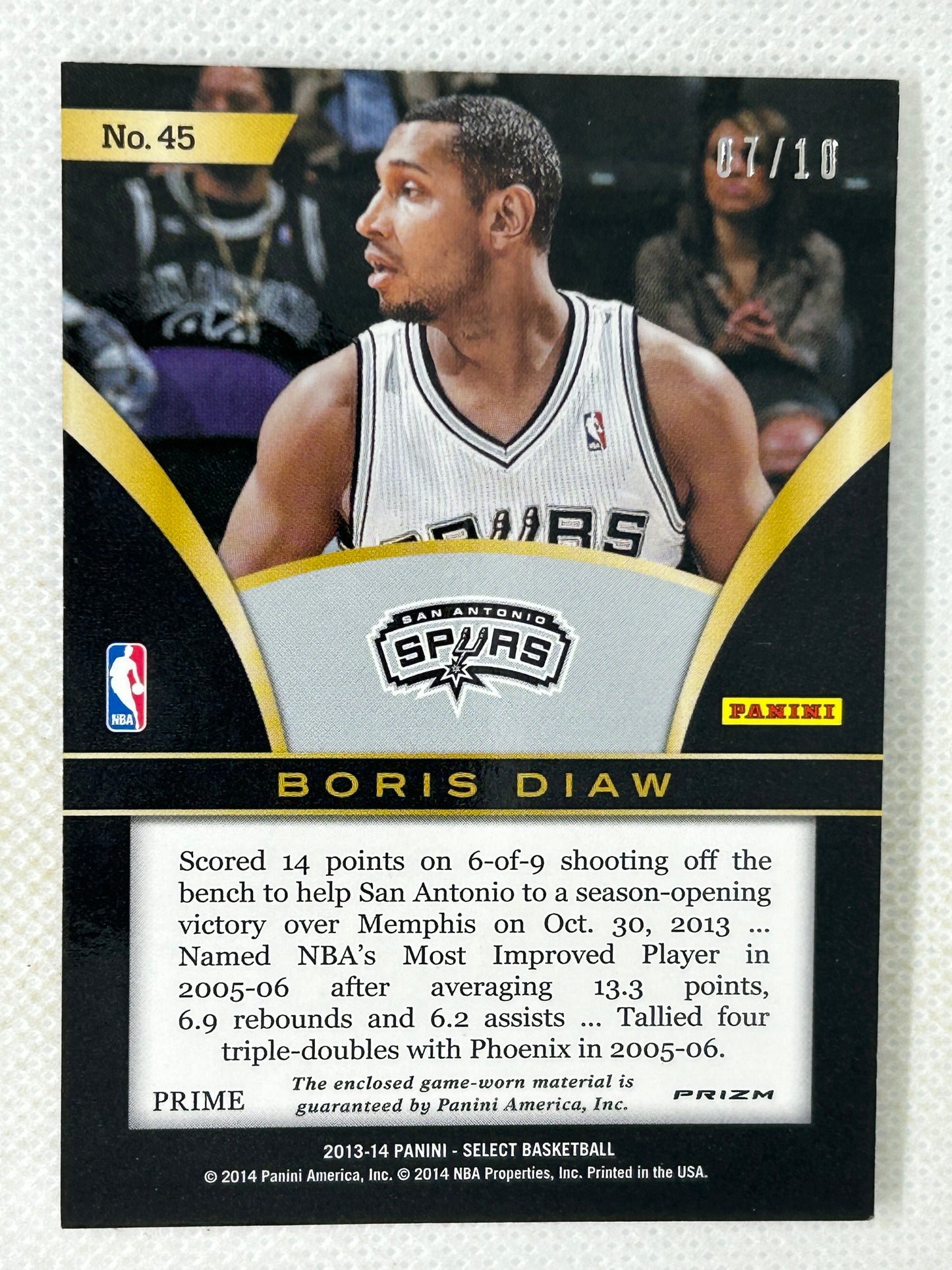 2013-14 Panini Select Gold Patch /10 Boris Diaw #45 San Antonio Spurs