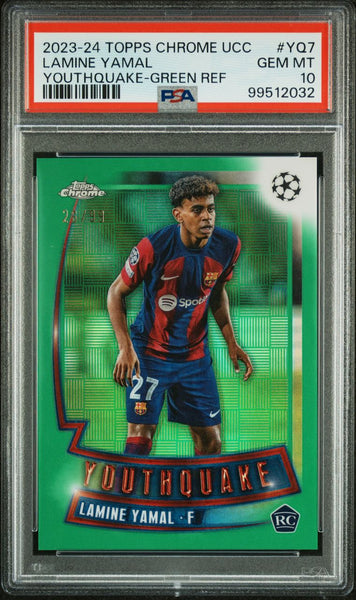 2023-24 Topps Chrome UEFA Club Competitions Youthquake Youthquake-Green Reflamine Yamal #YQ7 PSA 10 GEM MINT