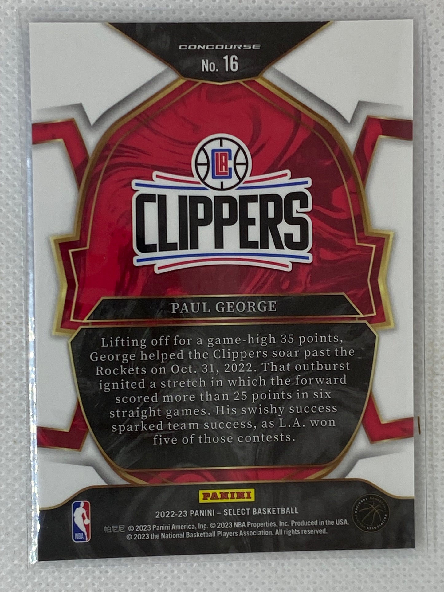 2022-23 Panini Select Blue Paul George #16 Los Angeles Clippers