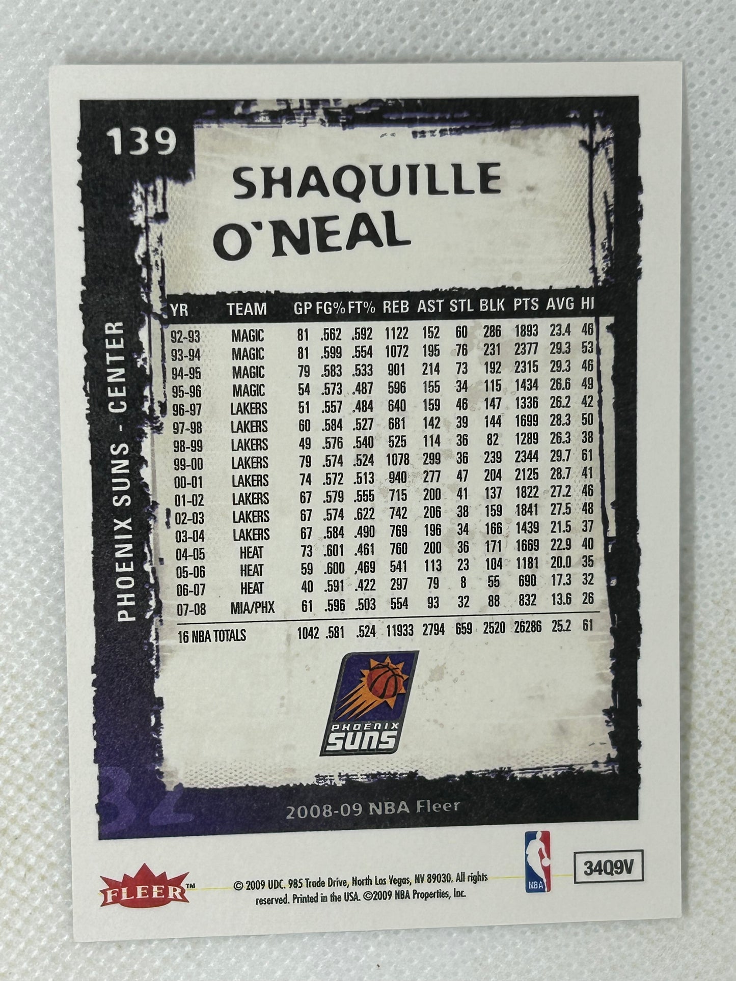 2008-09 Fleer Shaquille O'Neal #139 Signed Card Phoenix Suns