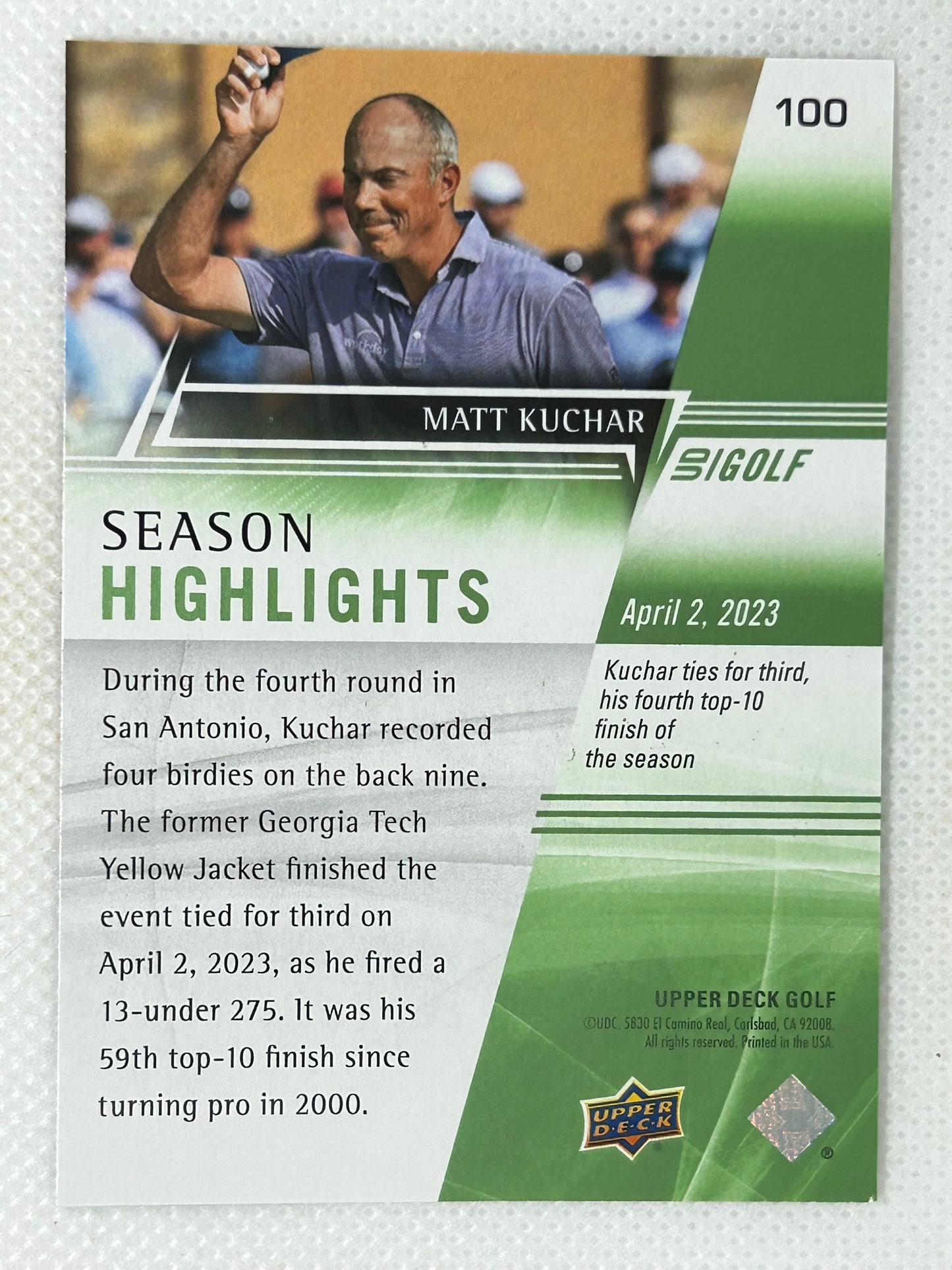 2024 Upper Deck Golf PGA Tour Season Highlights #100 Matt Kuchar Gold Ink Signed Card