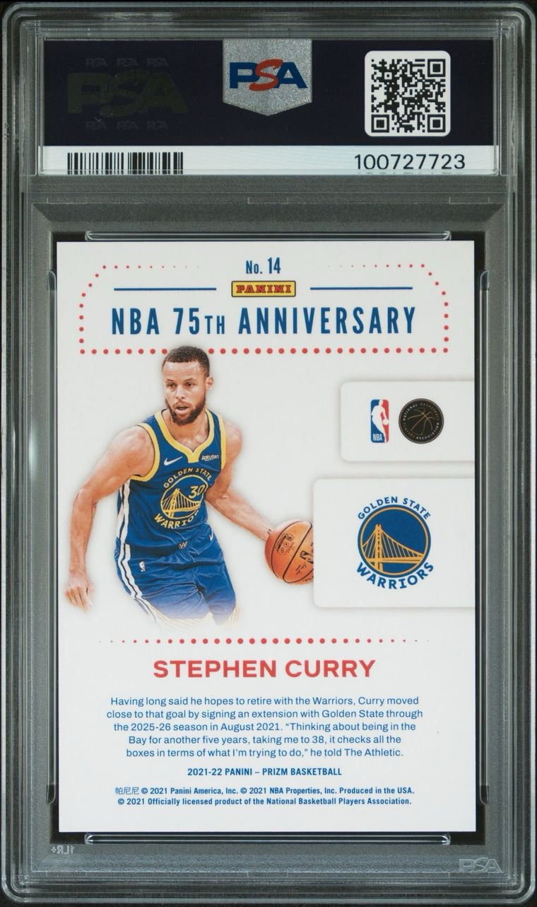 2021-22 Panini Prizm Stephen Curry NBA 75th Logo #14 Golden State Warriors PSA 9