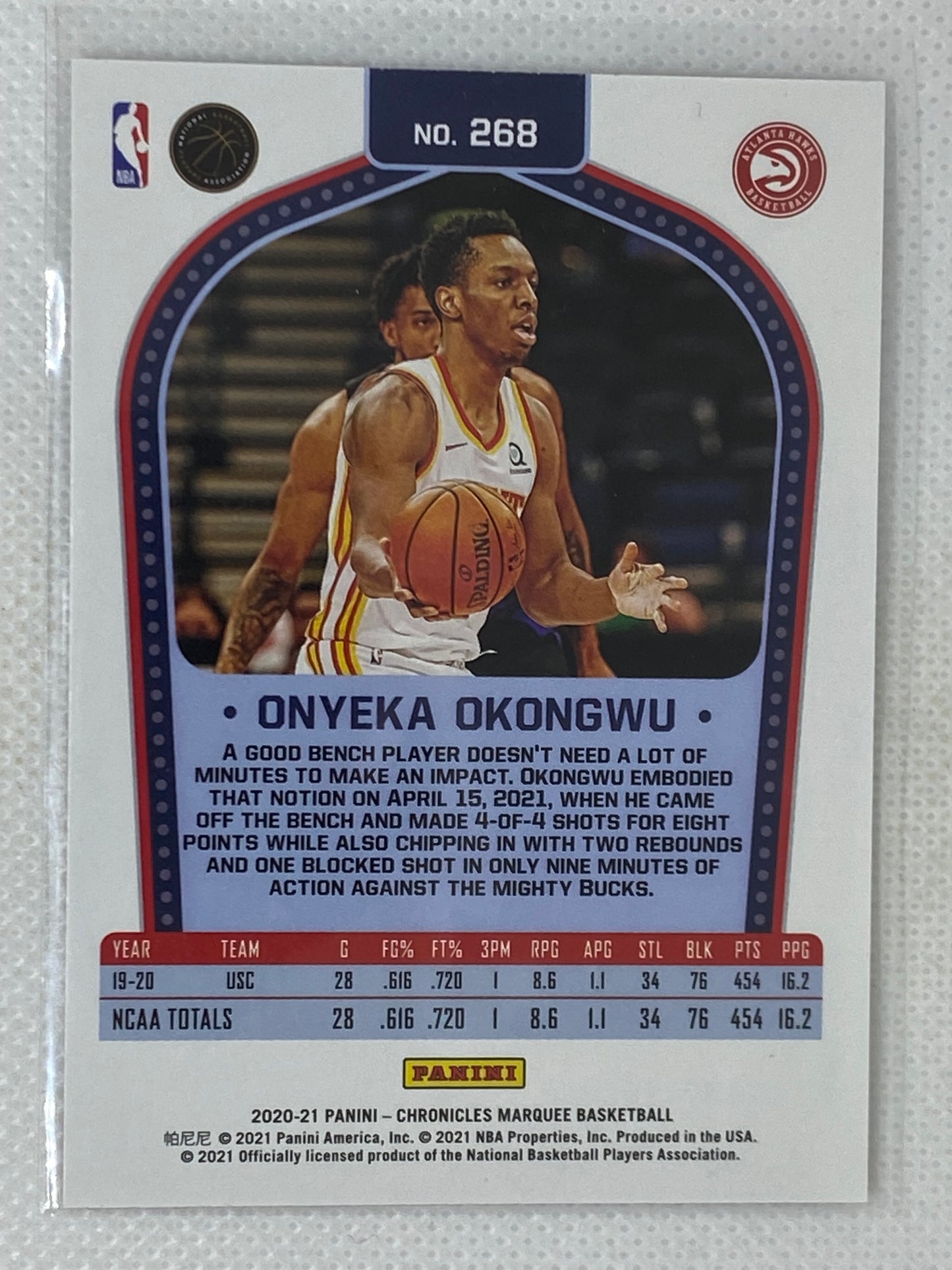 2020-21 Panini Chronicles Marquee Onyeka Okongwu Rookie Atlanta Hawks #268