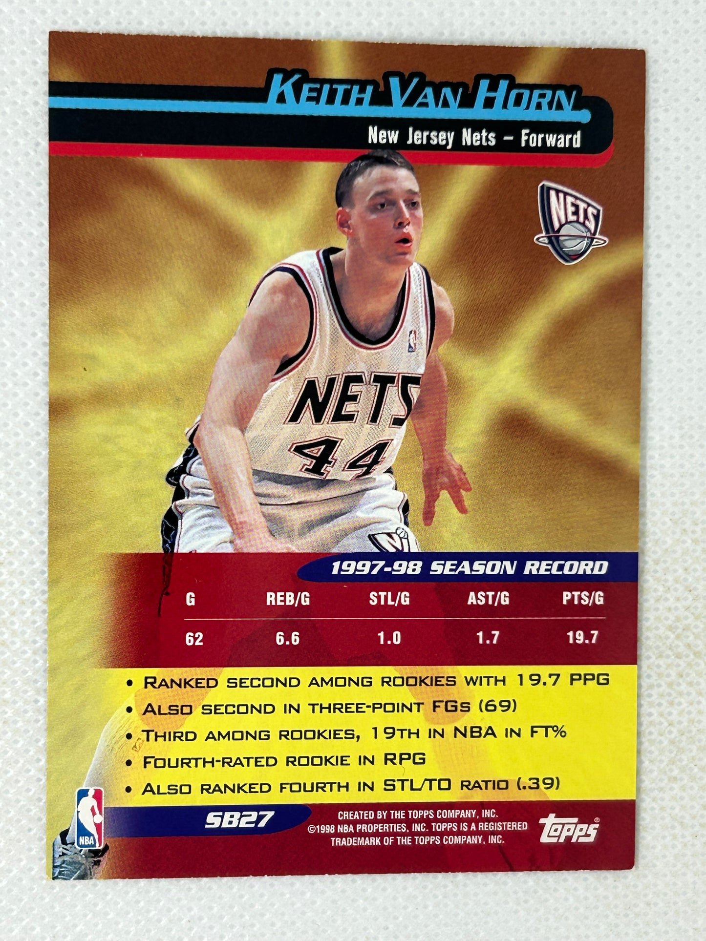 1998-99 Topps Season's Best Newcomers Keith Van Horn #SB27 New Jersey Nets Signed Card