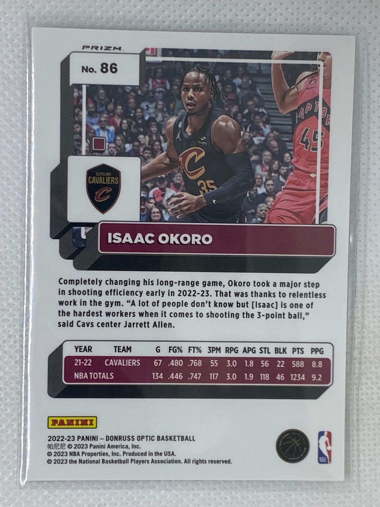 2022-23 Donruss Optic Isaac Okoro #86 Silver Holo Prizm Cleveland Cavaliers