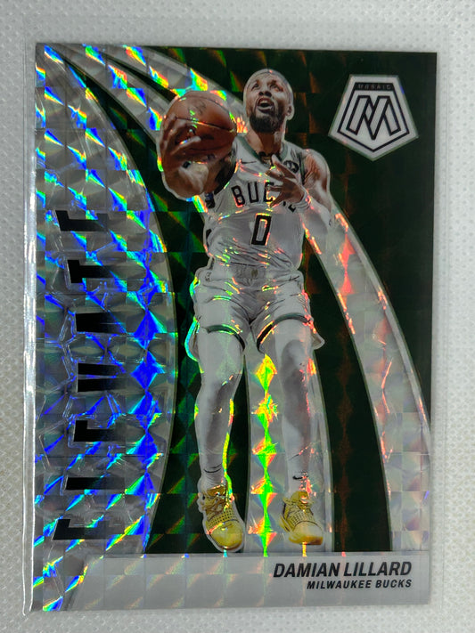 2023-24 Panini Mosaic Elevate Reactive Silver Prizm #14 Damian Lillard Milwaukee Bucks