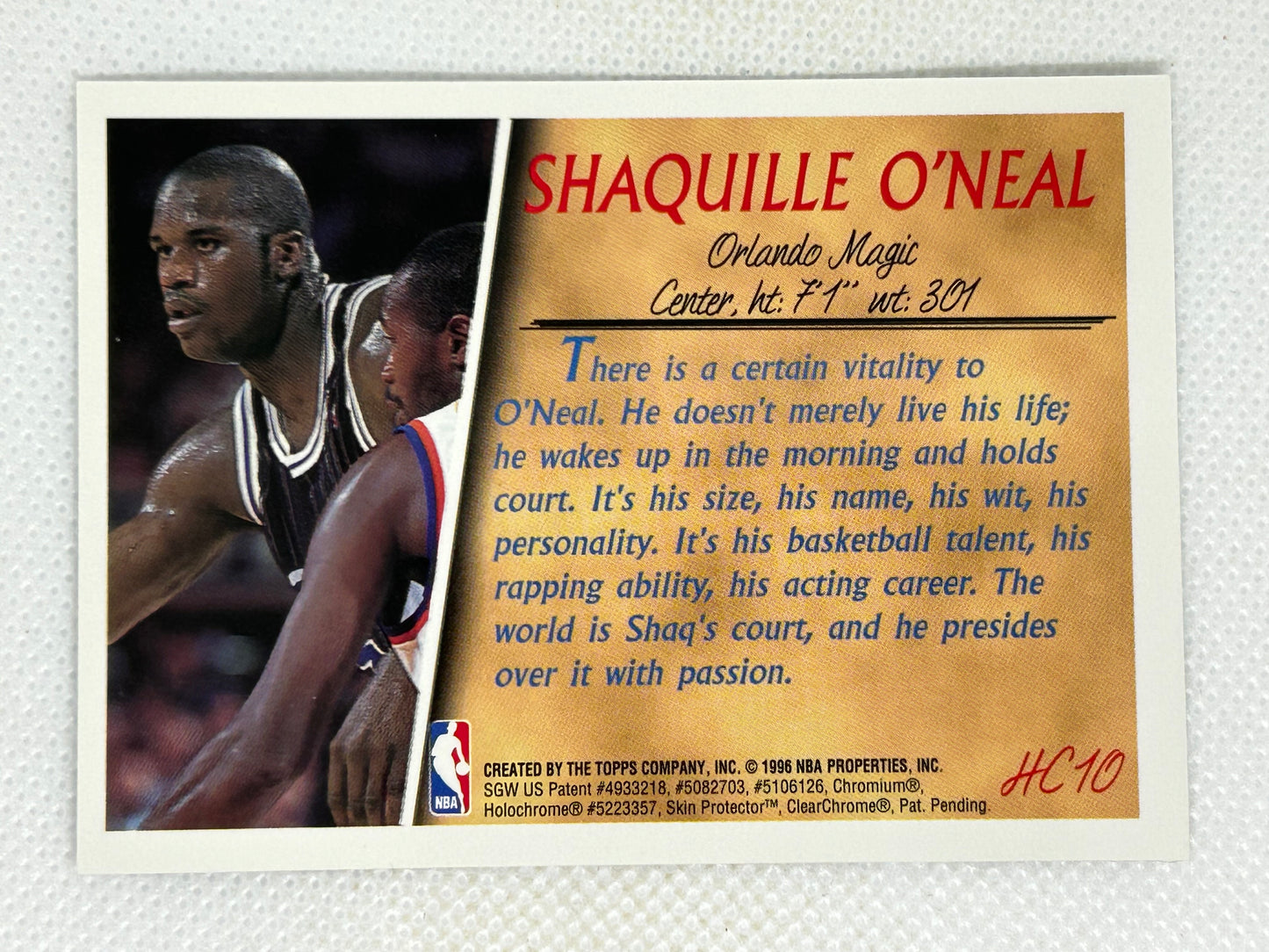 1996-97 Topps Chrome Holding Court Shaquille O'Neal #HC10 With Coating Orlando Magic