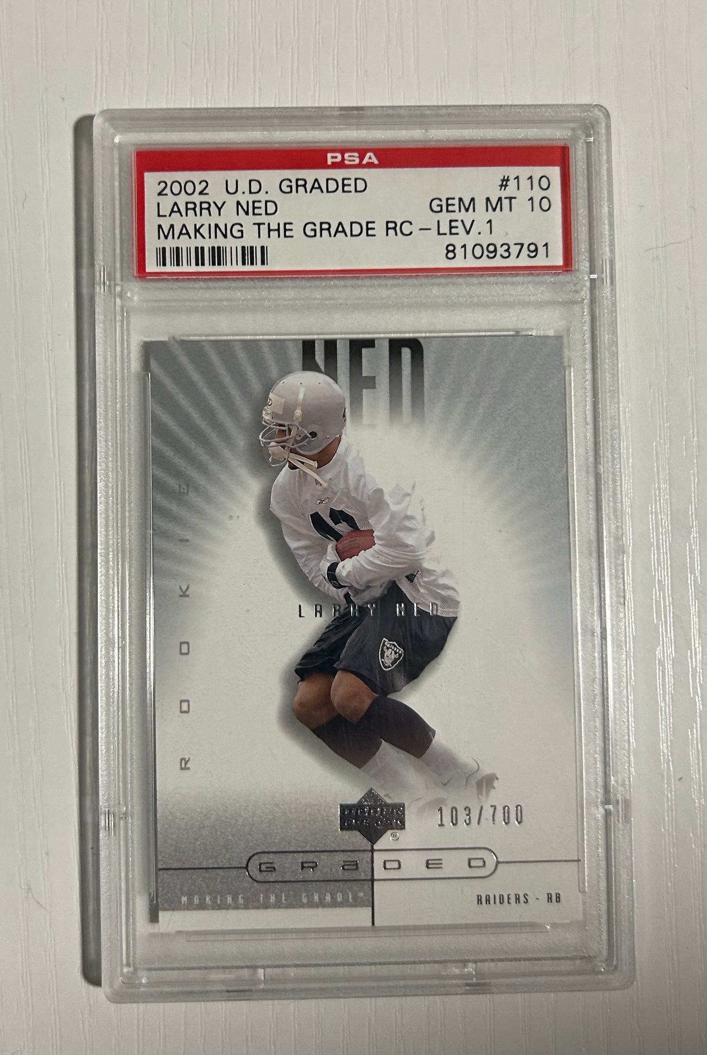 2002 Upper Deck Graded Larry Ned Making The Grade RC-LV 1 #110 PSA 10 Oakland Raiders