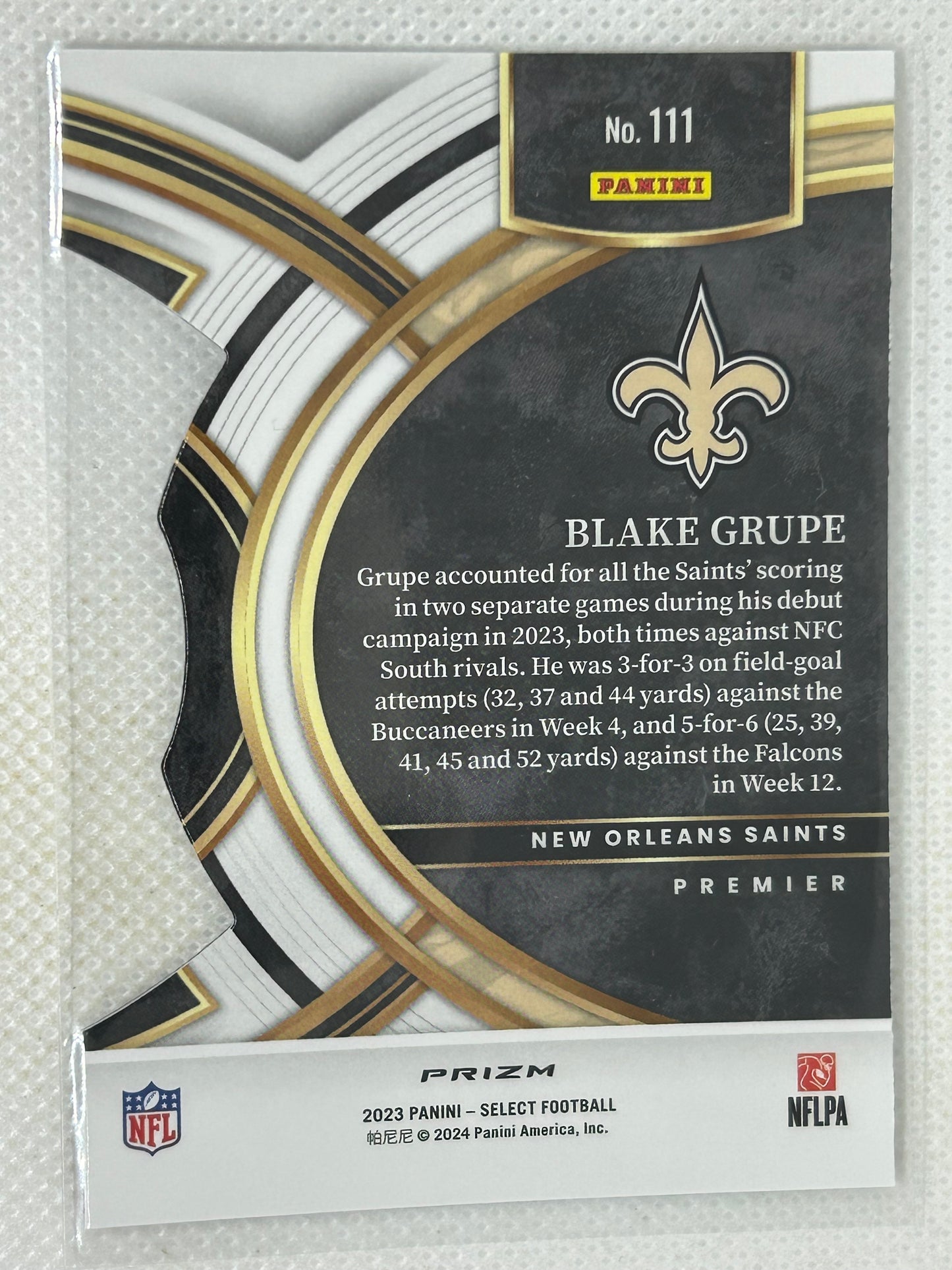 2023 Panini Select Premier Level Black Red Prizm Die-Cut #111 Blake Grupe New Orleans Saints