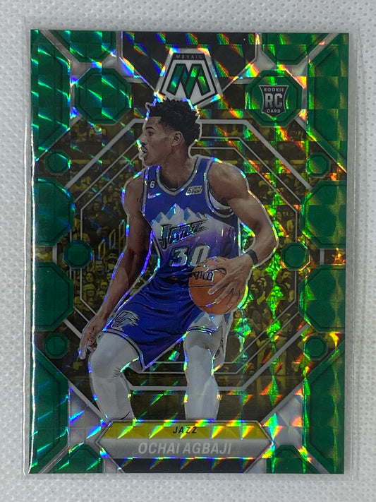 2022-23 Panini Mosaic Green Mosaic Rookie Card Ochai Agbaji #208 Utah Jazz