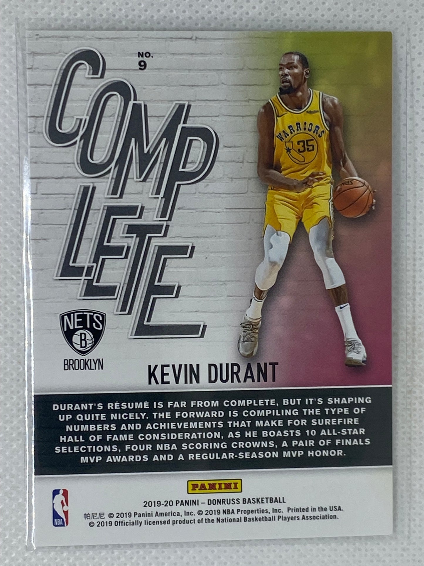 2019-20 Panini Donruss Complete Players Kevin Durant #9 Brooklyn Nets