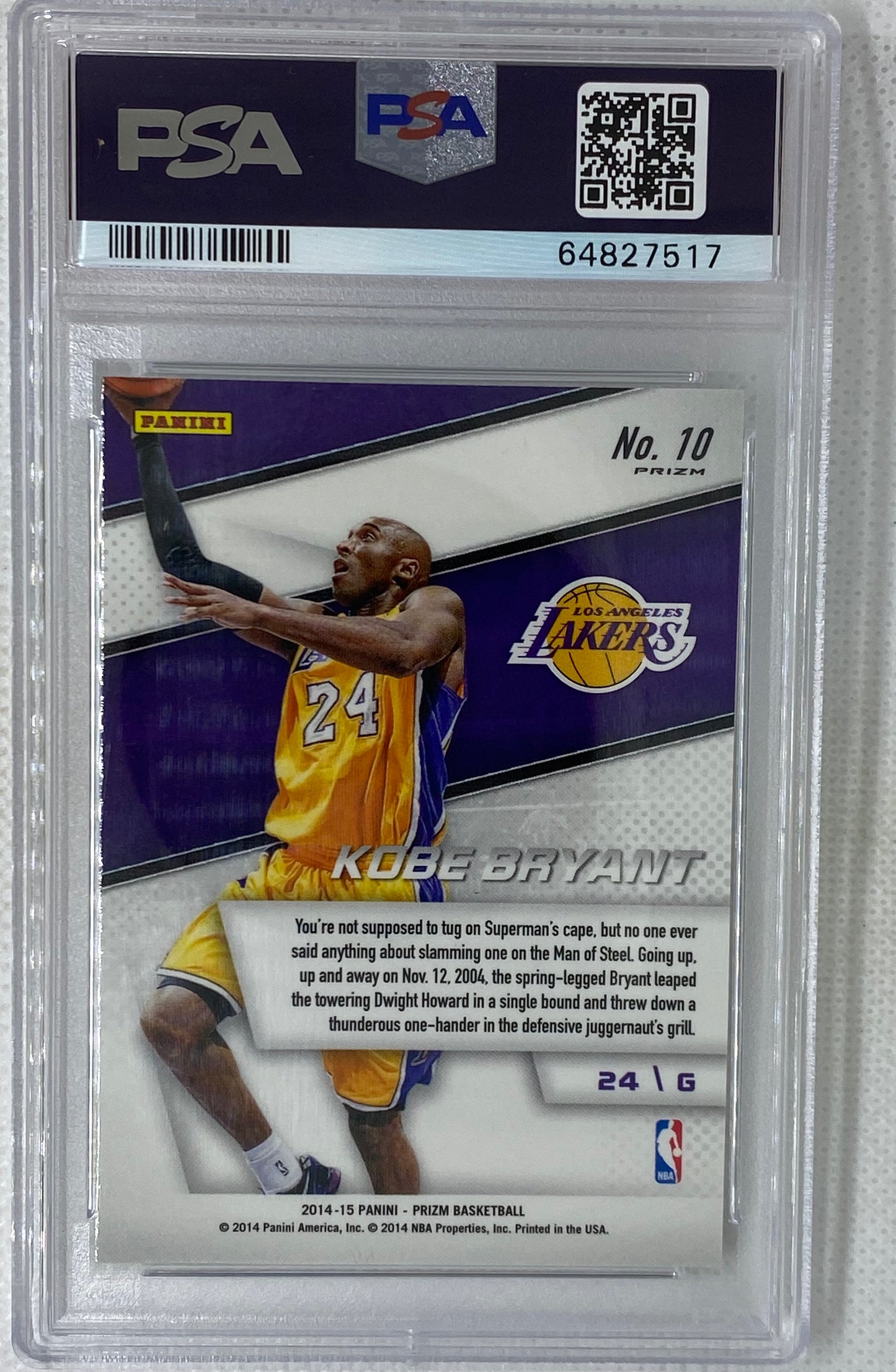 2014 Panini Prizm Representatives Silver Prizm Kobe Bryant PSA 9 Lakers #10