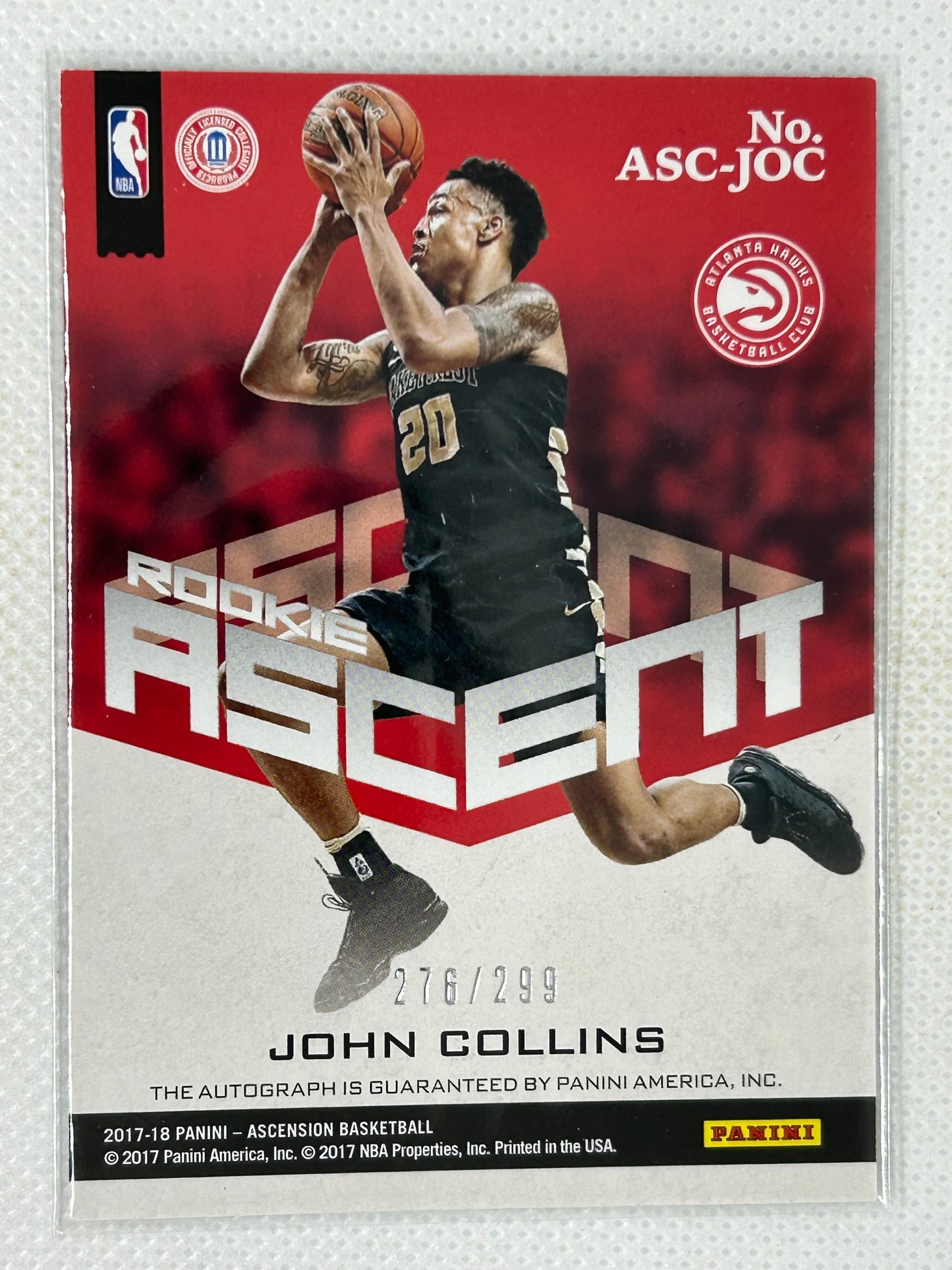 2017-18 John Collins Ascension Rookie Auto On-Card Ascent /299