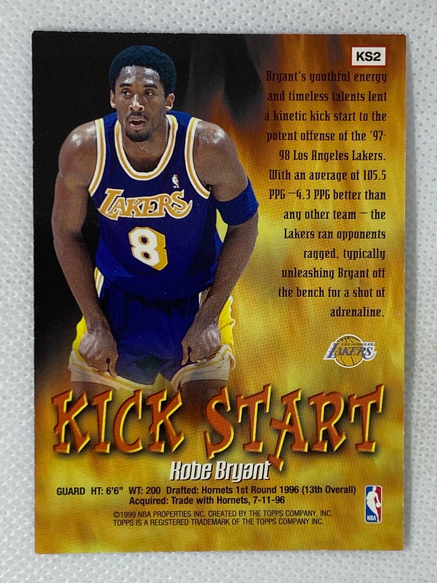 1998-99 Topps Kick Start Kobe Bryant #KS2 Super Rare Insert Los Angeles Lakers