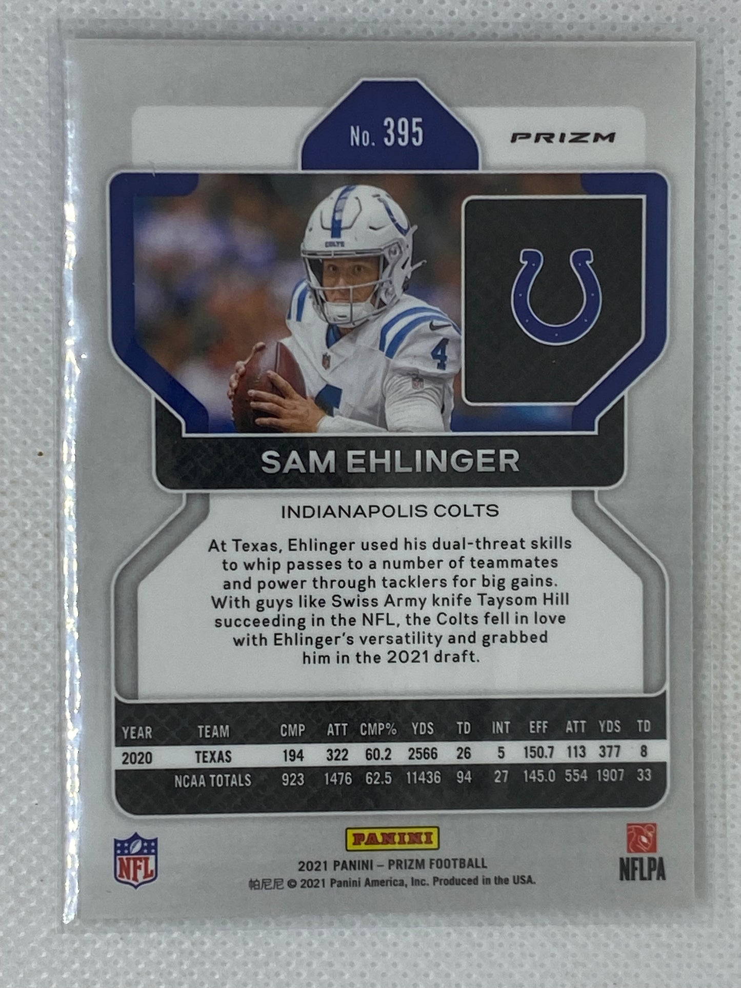 2021 Panini Prizm Rookie Silver Prizm #395 Sam Ehlinger Indianapolis Colts