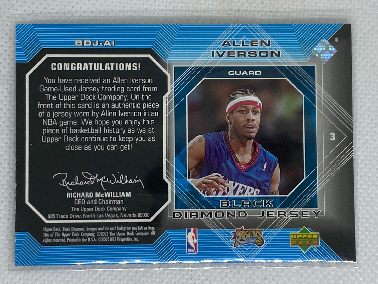 2004-05 Upper Deck Black Diamond Black Diamond Jersey Allen Iverson #BDJ-AI HOF