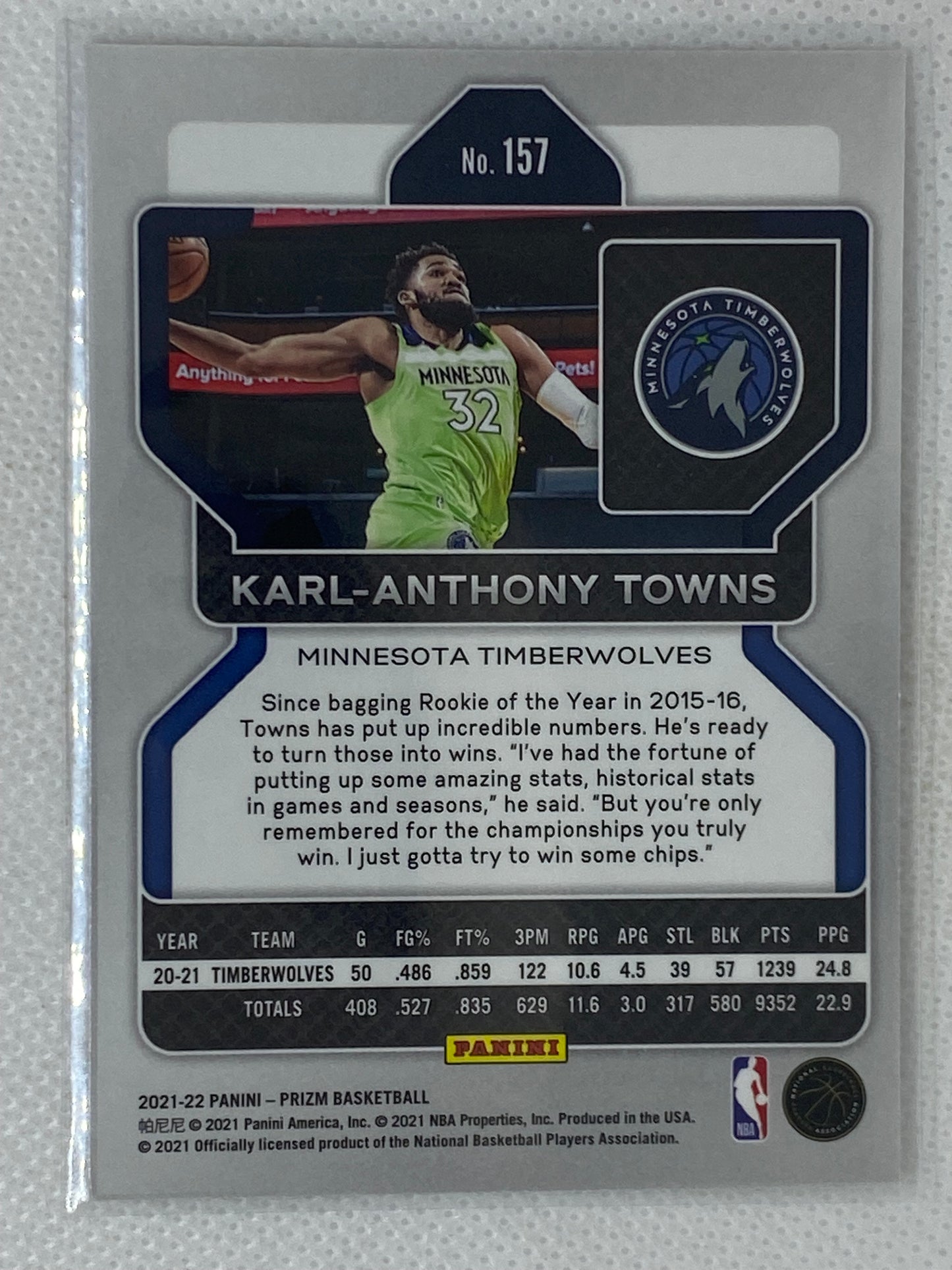 2021-22 Panini Prizm Karl Anthony-Towns #157 Minnesota Timberwolves