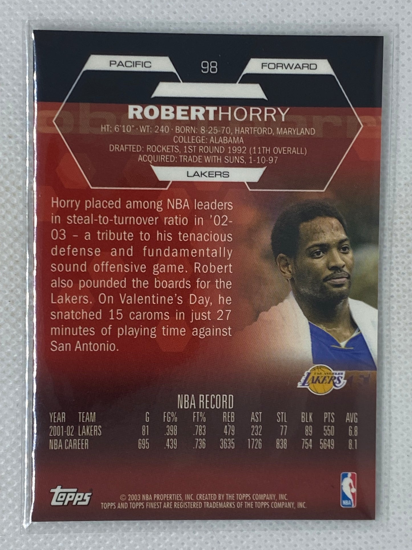 2003-04 Topps Finest #98 Robert Horry Los Angeles Lakers